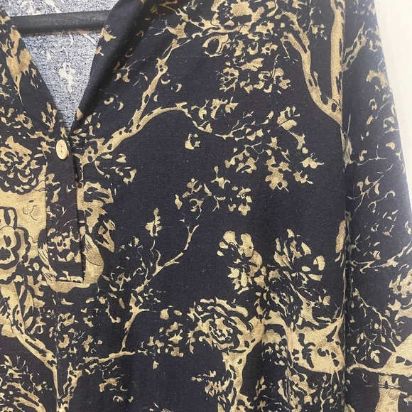 Botanical tree print shirt dress split lapel maxi lagenlook large dark romantic - Picture 11 of 11